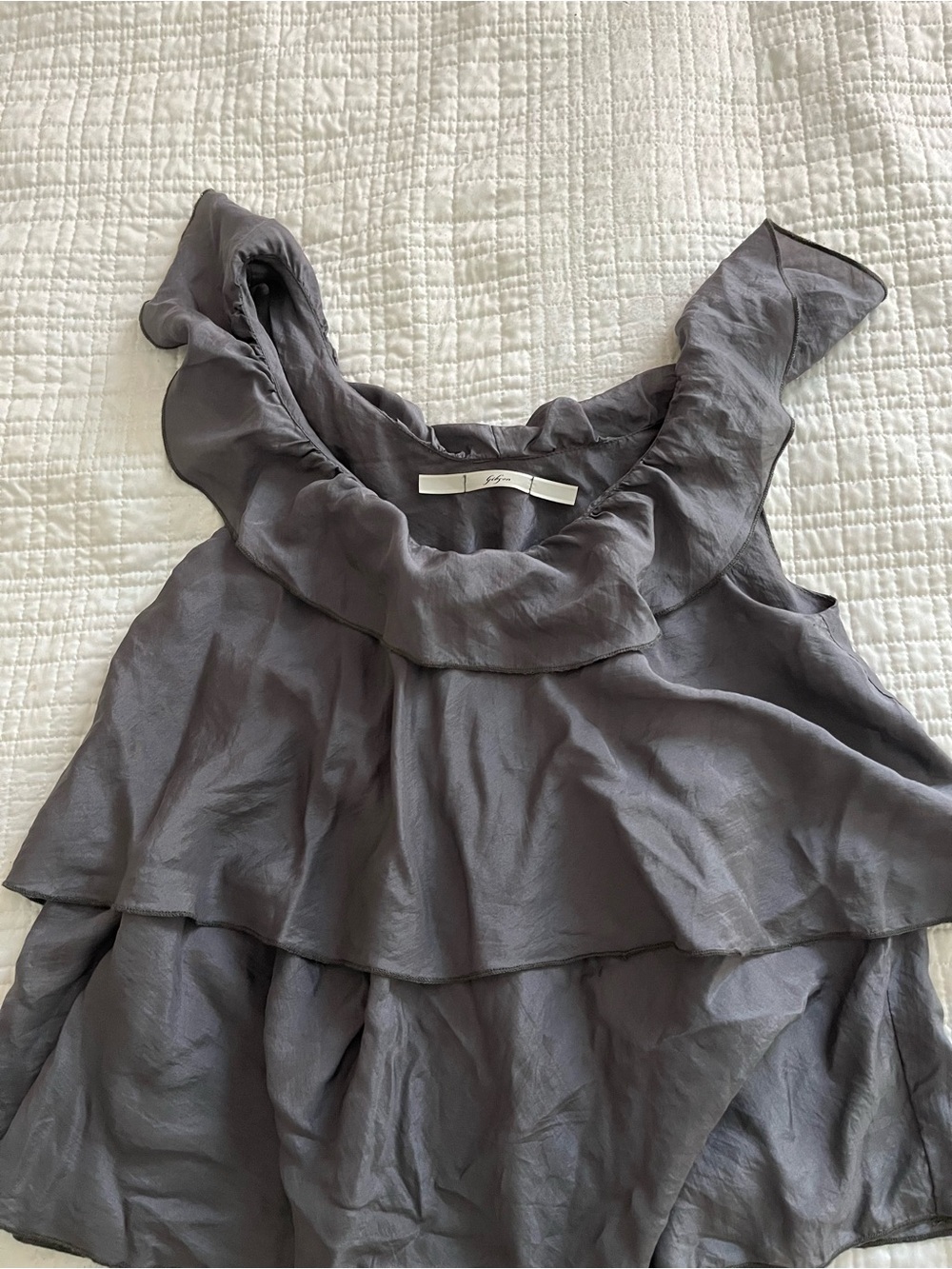 Vintage Gibson Gray Ruffled Layered Tank 100% Silk